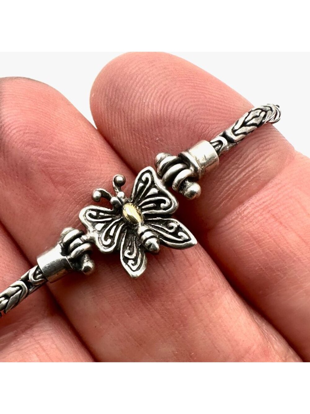 18K Gold Sterling Silver Butterfly Bracelet 8" Indonesian Design